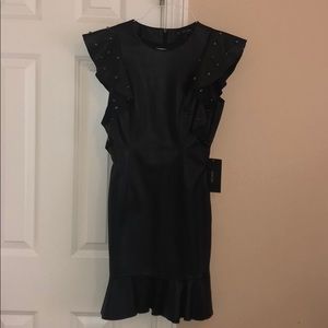 Zara Faux Leather Ruffle Stud Mini Pencil Dress XS